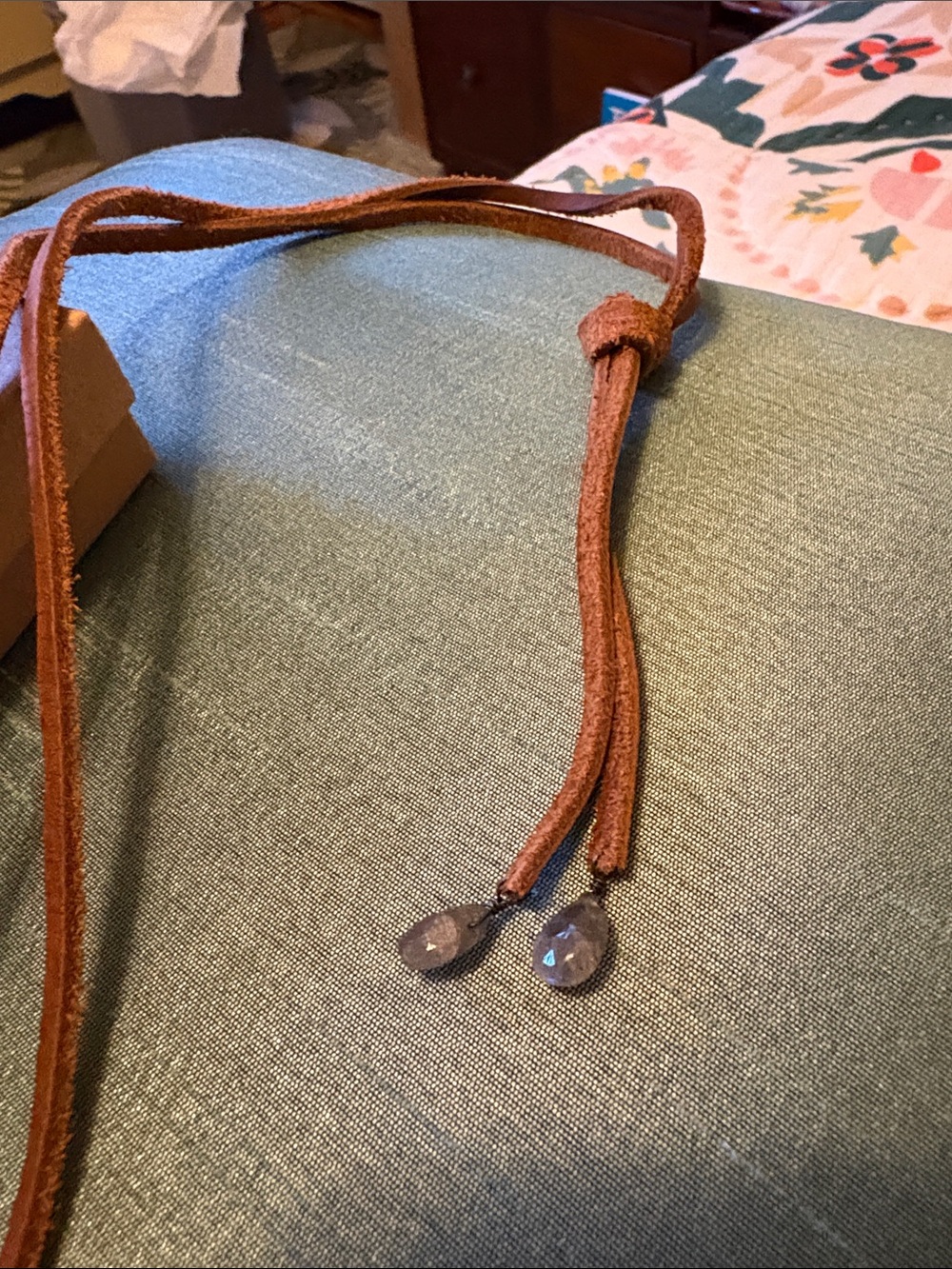 Sundance Faceted Blue Labradorite Pendant on Brown Suede Cord - Picture 3 of 4